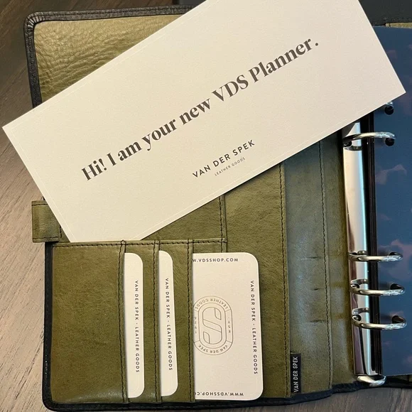A5 custom Van Der Spek Janet Leather Planner / Organizer in Black & Olive - Picture 6 of 11